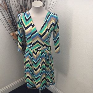 Liz Claiborne Green Yellow Tan Blue Knee Dress